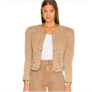 New  Veronica Beard Camilla Quilted Jacket Tan Sierra  XS  Puff Sleeve